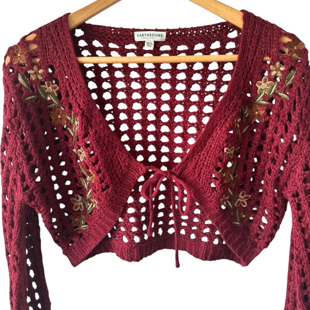 Earthbound Trading Co. Crochet Embroidered Cardigan - Picture 6 of 9